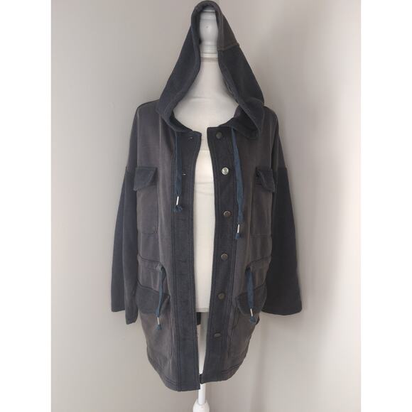 POL Tops - Pol faded oversized slouchy cozy loungewear hooded navy cardigan jacket